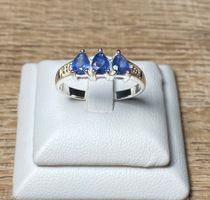 Blauer Saphir Ring 💎✨ 925 Silber vergoldet S236