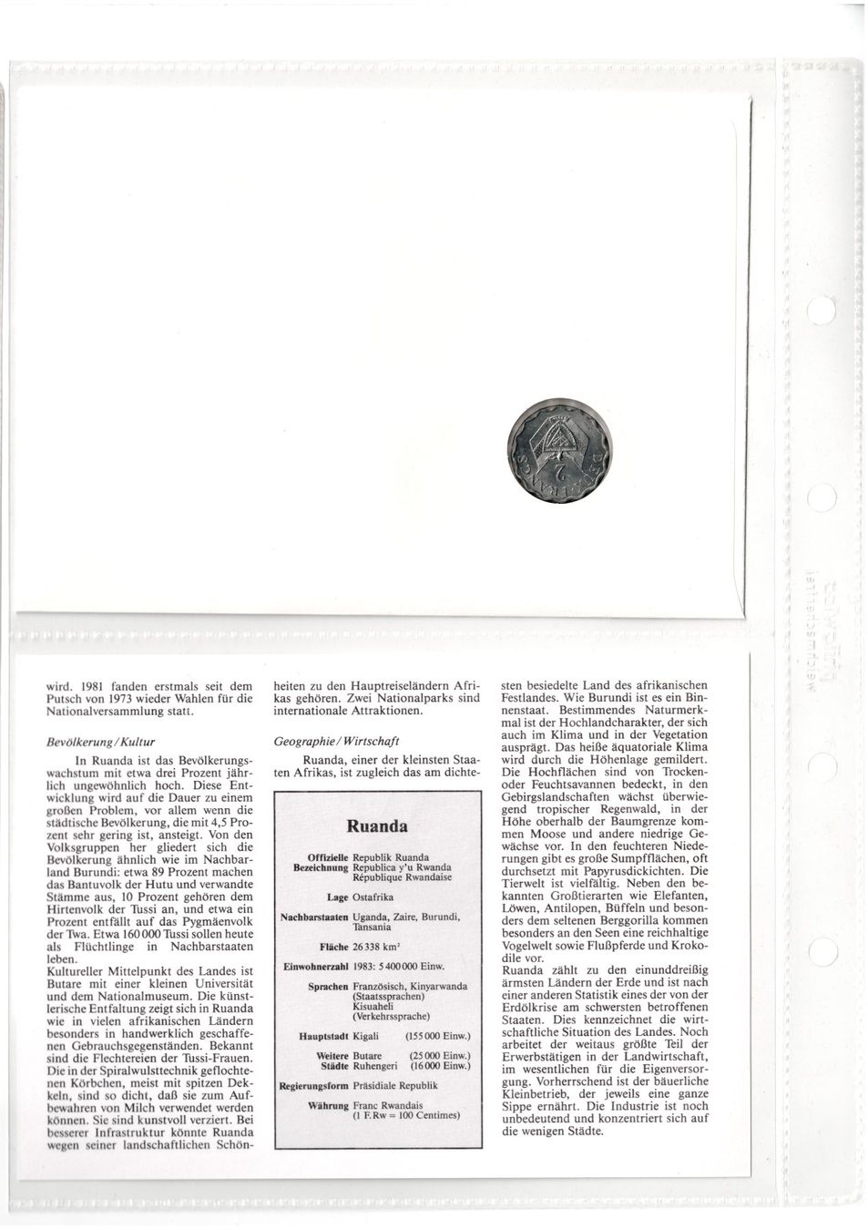 Tutti le monete: Ruanda_1983_Münzbrief mit Beschreibung – Usato da Hombrechtikon venduto da Fraese01 4