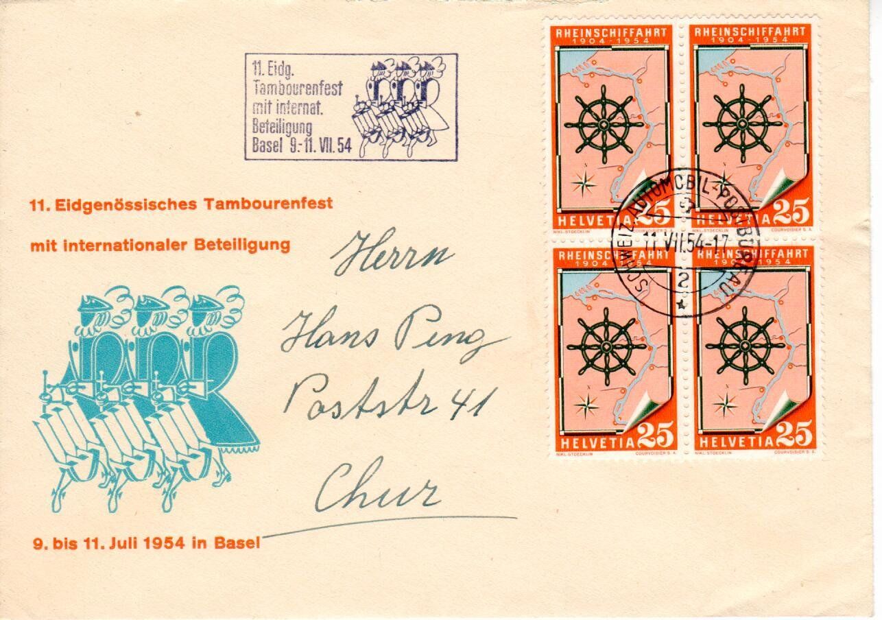 Tutti i francobolli: Brief, Tambourenfest Basel 1954 – Usato da Wolhusen venduto da Curver9