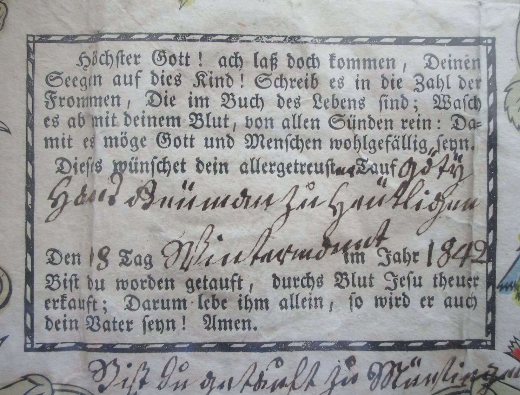 Documenti: tauf-zedel 1842 taufschein gerahmt – Usato da Winterthur venduto da chimischimi 4