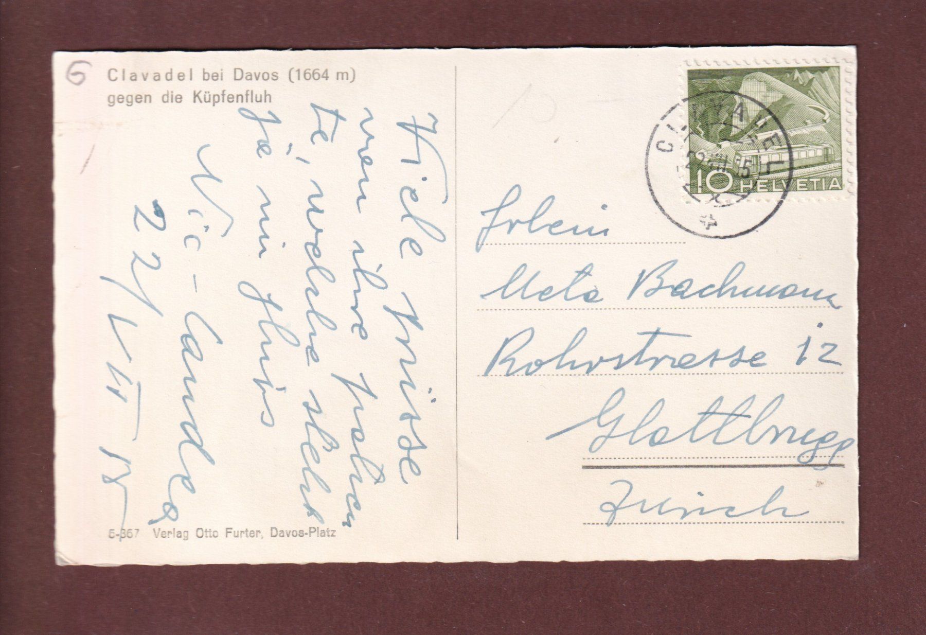 Cartes postales: DAVOS - CLAVADEL - 1955 – D'occasion à Pully par nicecards 1