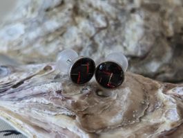 Edelstahl Ohrstecker Dunkelrot / Schwarz (Cabochon)
