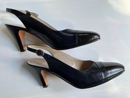 Escarpins Opera cuir vintage marine et noir pointure 37,5