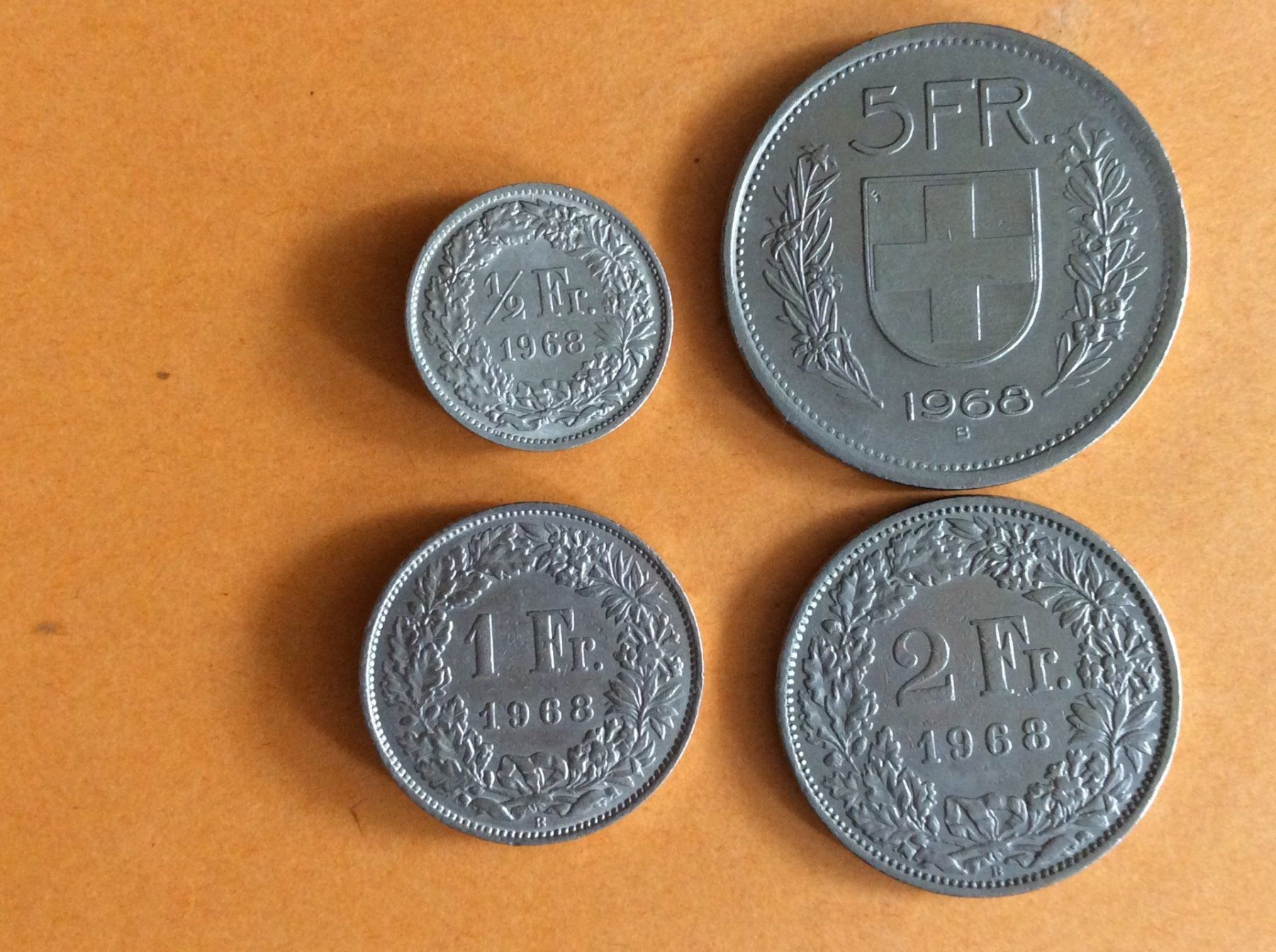 Tutti le monete: 5 + 2 + 1 + 1/2   francs  1968  belles – Usato da Genève venduto da pie_fh2d