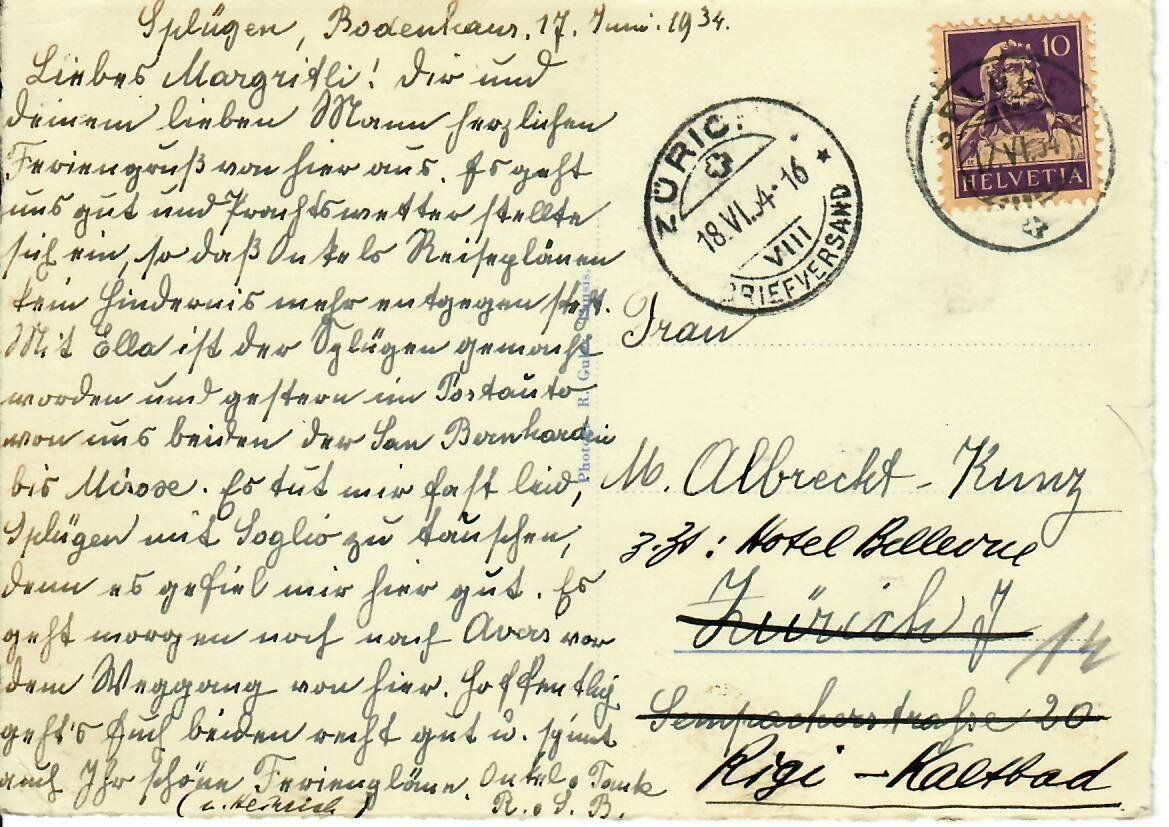 Cartoline postali: Splügen 1934 – Usato da Hochdorf venduto da Ziegel-16 1
