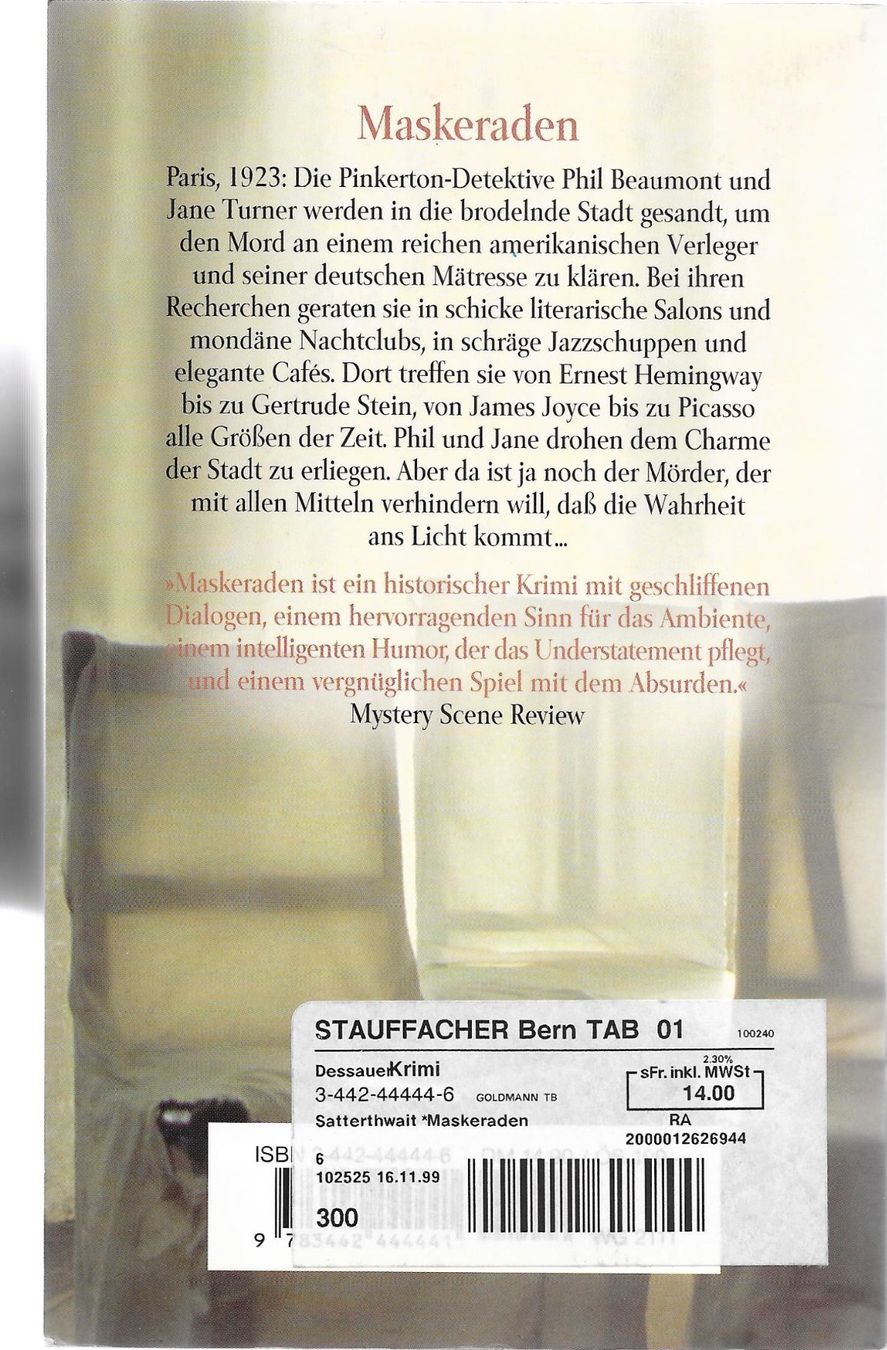 Libri: Buch, Maskeraden, Walter Satterthwait – Usato da Lausanne venduto da jag_sj6f 1