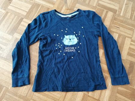 Alive Pyjama Shirt Gr 128 Mädchen Katze, Loch am Ärmel
