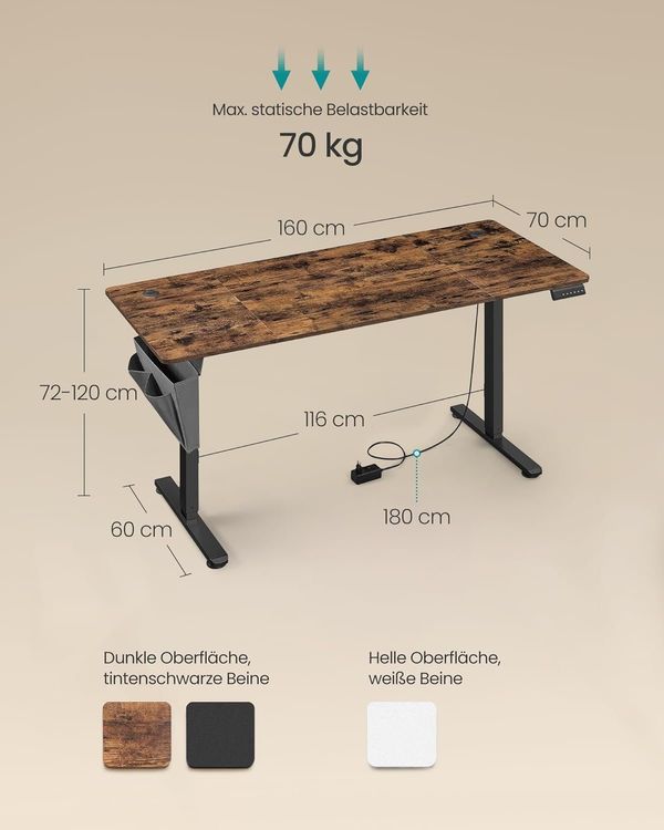 Elektrisch Höhenverstellbarer Schreibtisch FANTOM 160x70cm 3