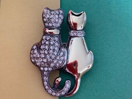 Brosche 2 CATs goldglanz