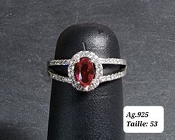 Bague argent 925 et Zircons rouge et blanc