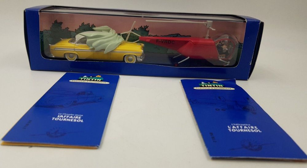 Lot De 2 Voitures Atlas 1/43 – Hélicoptère Rouge Tintin + Chrysler L'Affaire Tournesol