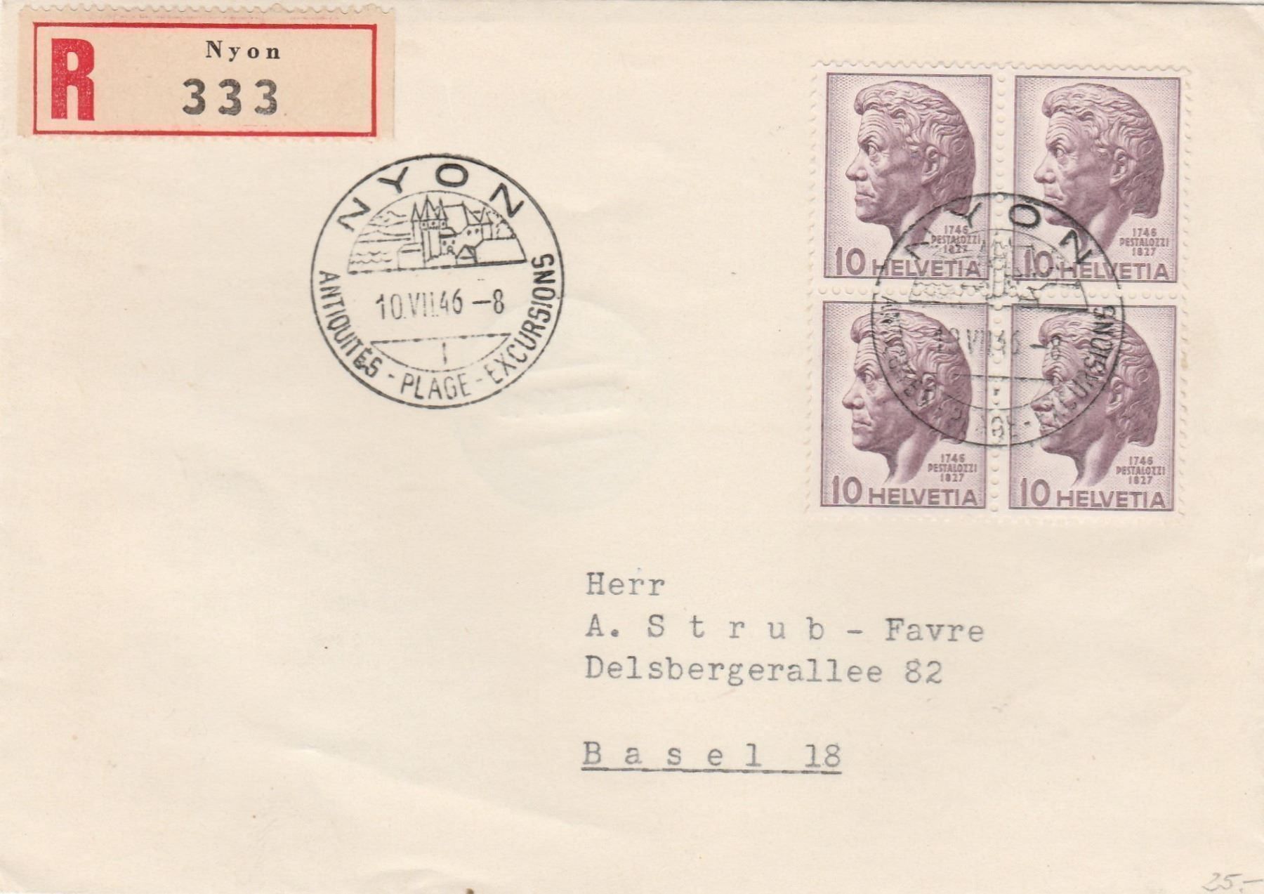 Tutti i francobolli: NYON-Einschreibebrief 1946-Sonderstempel – Usato da uttwil venduto da Koehlerfred