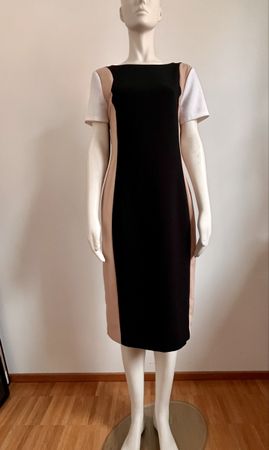 Elegantes, schwarzes Kleid mit Farbblock-Design, Grösse 38