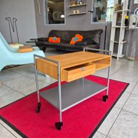 Trolley Servierwagen Rollwagen Metall Holz mit Schublade