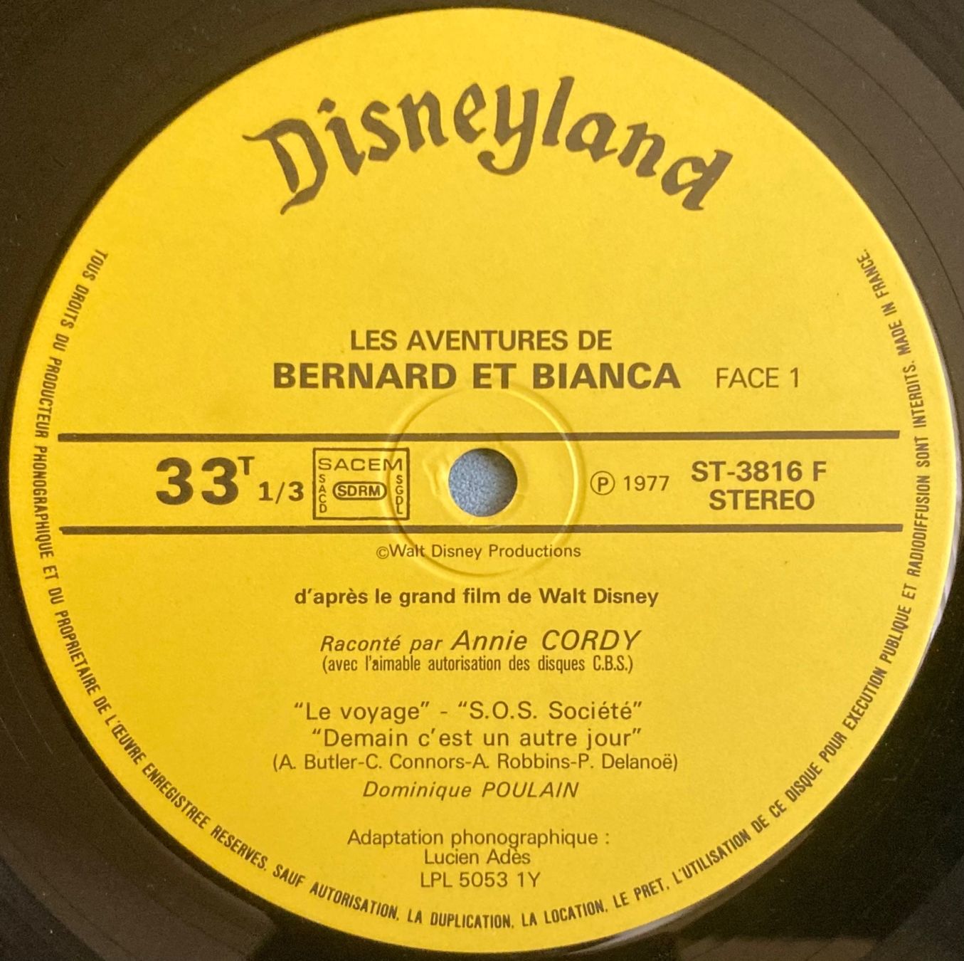 Dischi in vinile: ANNIE CORDY - LES AVENTURES DE BERNARD ET BIANCA – Usato da Poliez-Pittet venduto da Newtown-Records 2