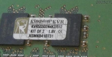 Barrette Mémoire Kingston 512MB DDR2 PC2-4200 - 533MHz CL4, Modèle KVR533D2N4/512