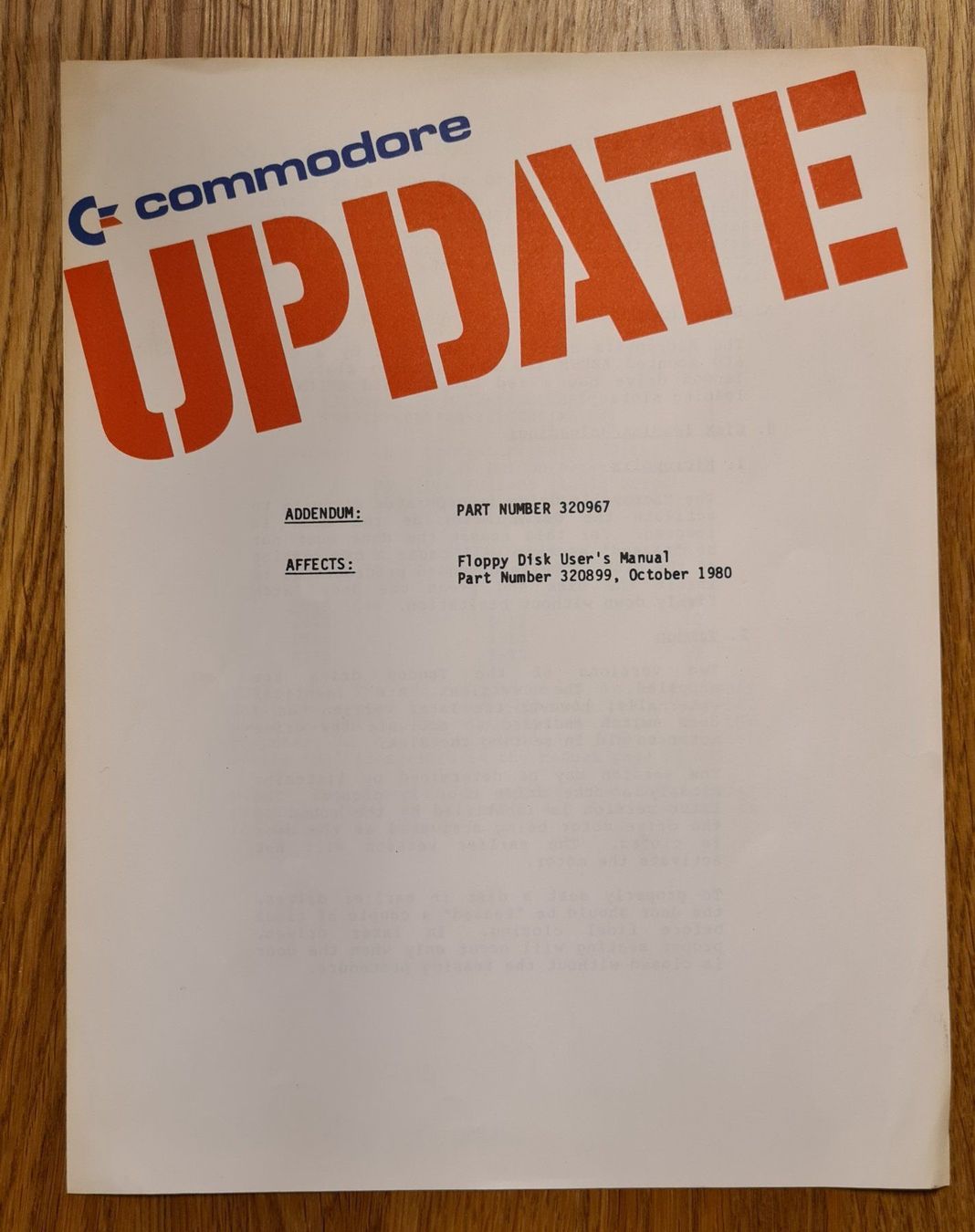 Commodore PC: ADDENDUM UPDATE COMMODORE 1980 – Usato da Winkel venduto da Heuresis