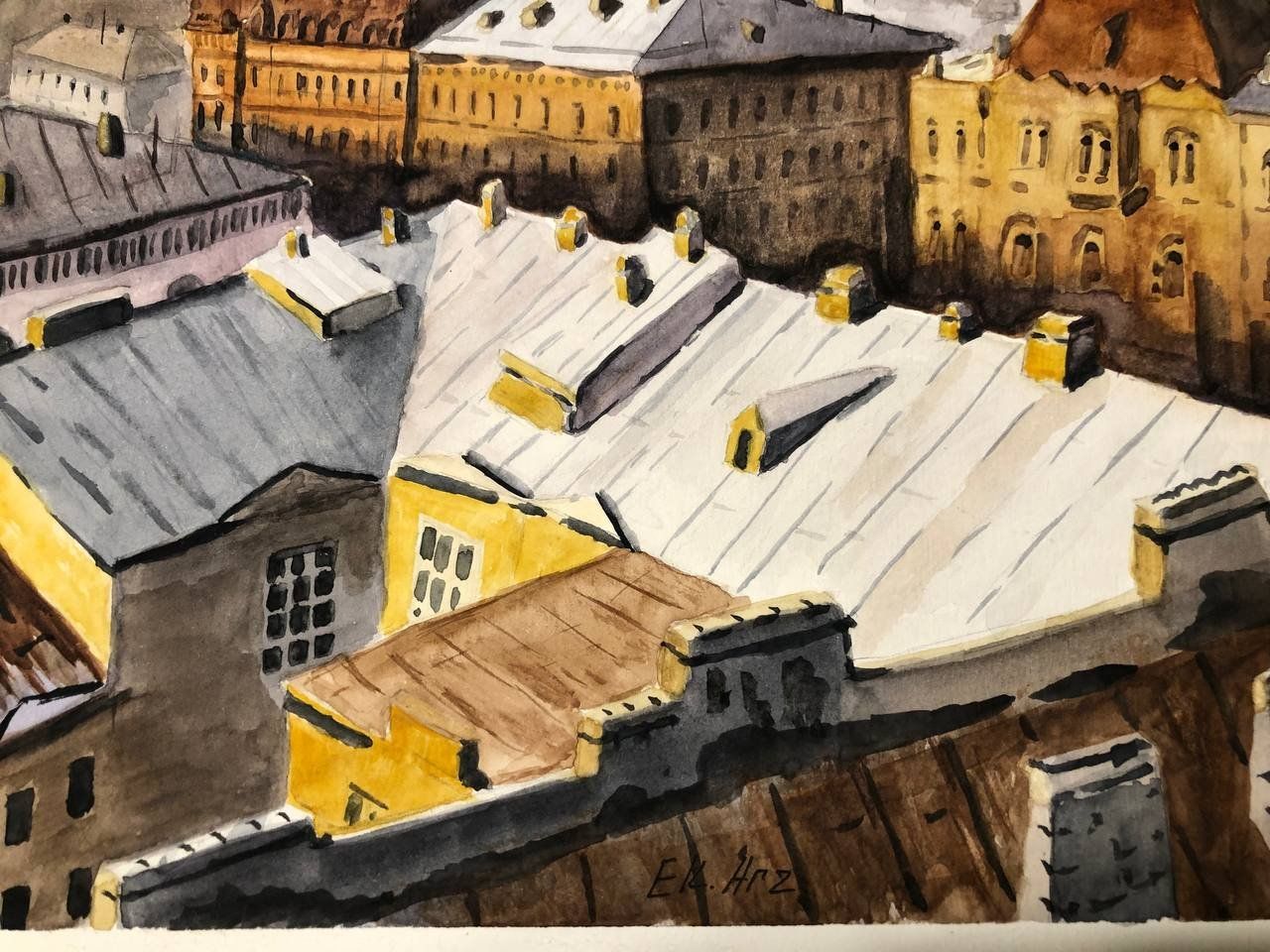 Dipinti: Aquarell-Malerei: "Dächer der Altstadt" – Nuovo (secondo la descrizione) da Meggen venduto da My_art_for_you 2