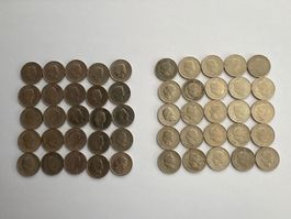 Schweizer 5 RAPPEN Münzen, 50 STÜCK/ANTIK VERSCHIEDENE JG