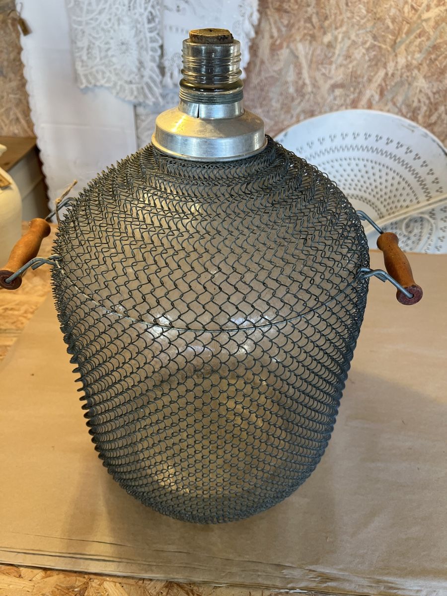 Bottiglie: Ballonvase im Metallkorb Mostflasche – Usato da Sirnach venduto da dasrosahaus 2