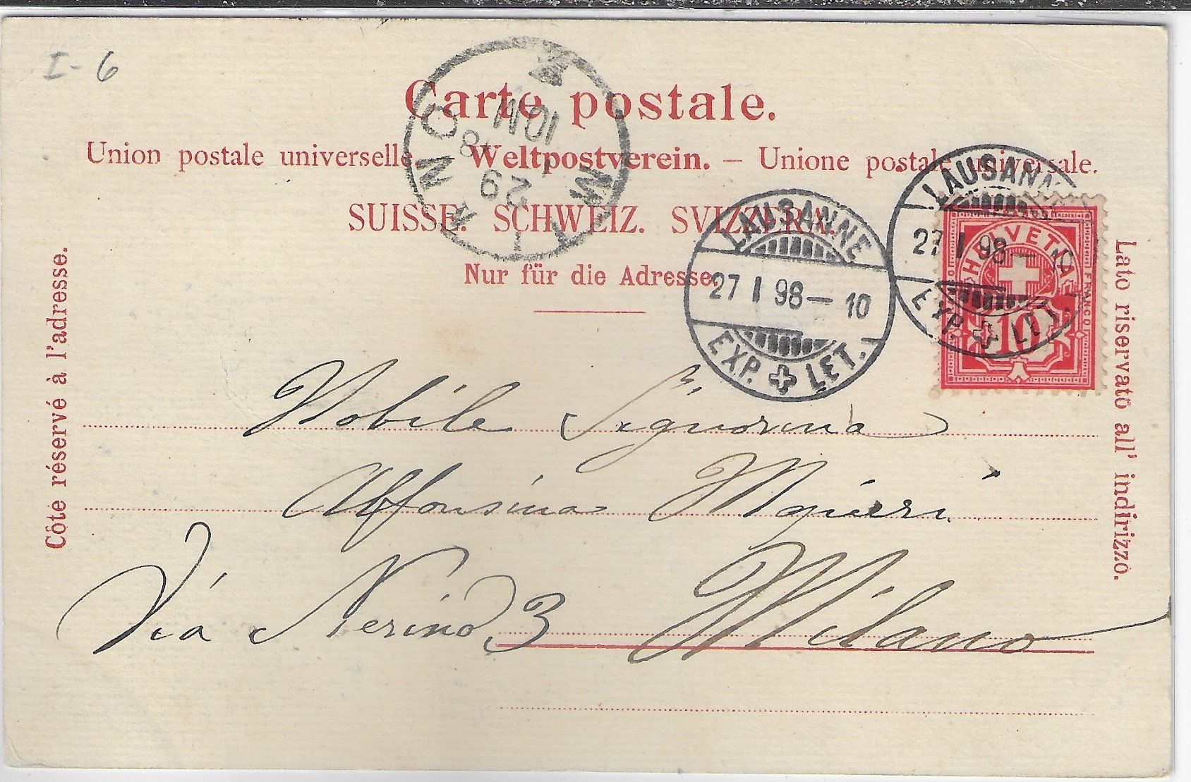 Cartoline postali: Vaud - Liverte et Partie - Wappen - Litho 1898 – Usato da Ettingen venduto da Kartenplanet 1