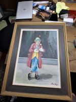 Ölgemälde Fuchs jonglierender Clown im Holzrahmen