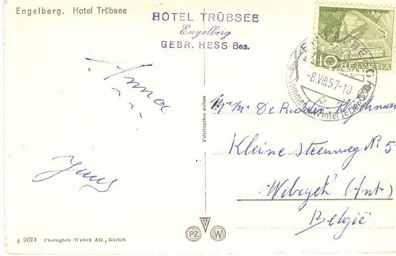Cartoline postali: Engelberg - Trübsee + 1957 – Usato da Emmenbrücke venduto da teestube 1