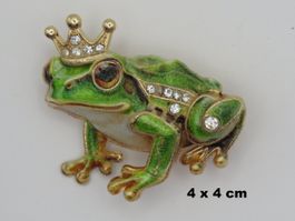 Brosche - Froschkönig - mit Glitzersteinen - Neu - 4x4cm