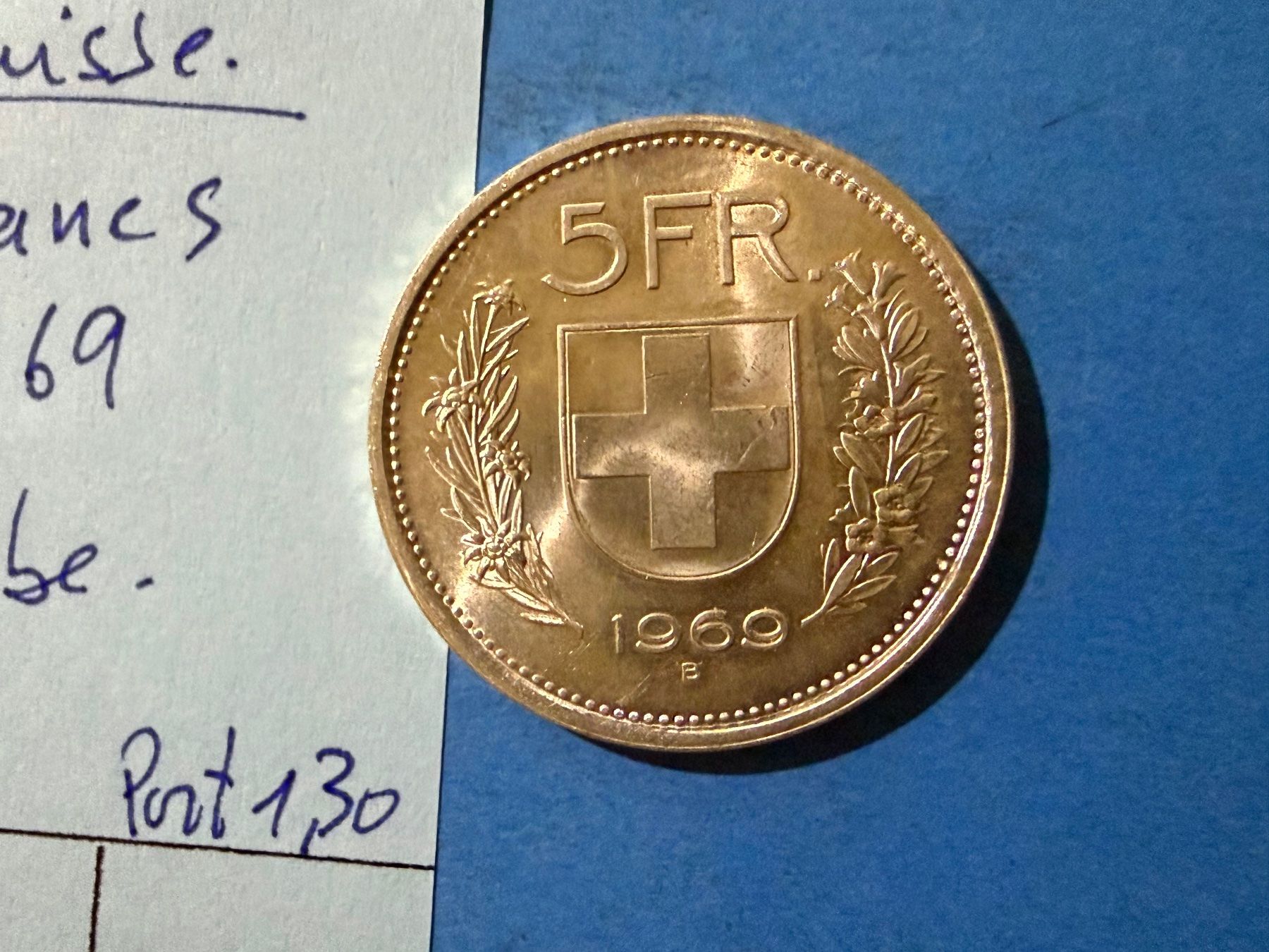 Tutti le monete: SUISSE : 5 FRANCS 1969 - ARGENT - SUPERBE – Usato da genève venduto da GEnumist 1