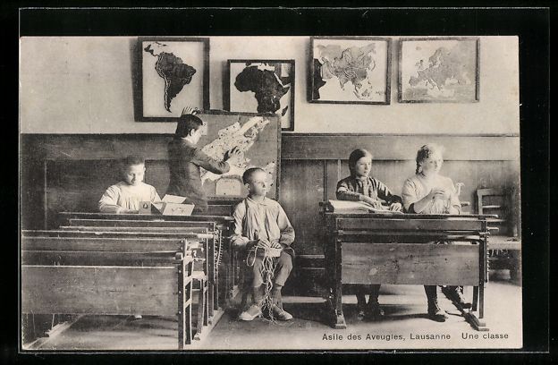 Cartoline postali: Lausanne, Asile des Aveugles, Une classe – Usato da Berlin venduto da bartko-reher