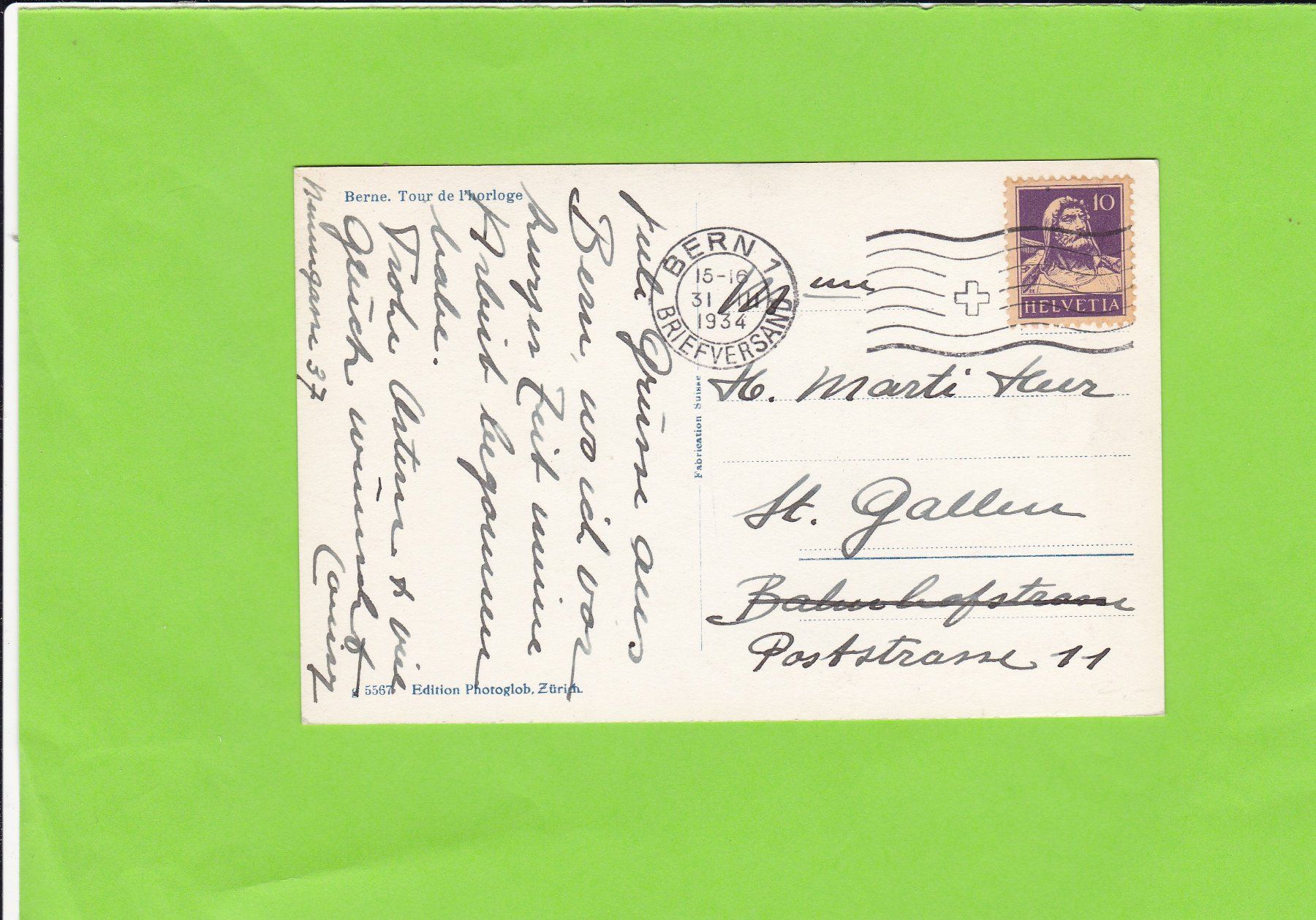 Cartoline postali: Bern-Zeitglockenturm-Oldtimer-belebt--1934 – Usato da St. Peterzell venduto da neckertal 1