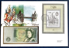 1985 - England Banknoten Brief mit Block Int.Briefmarken