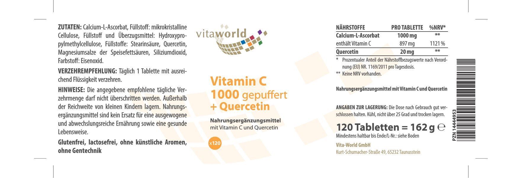 Alimentazione, Vitamine & Minerali: Vit C 1000 gepuffert+Quercetin 120 Tbl – Nuovo e nell'imballaggio originale da Tiefenbach venduto da nhp-bedarf 1