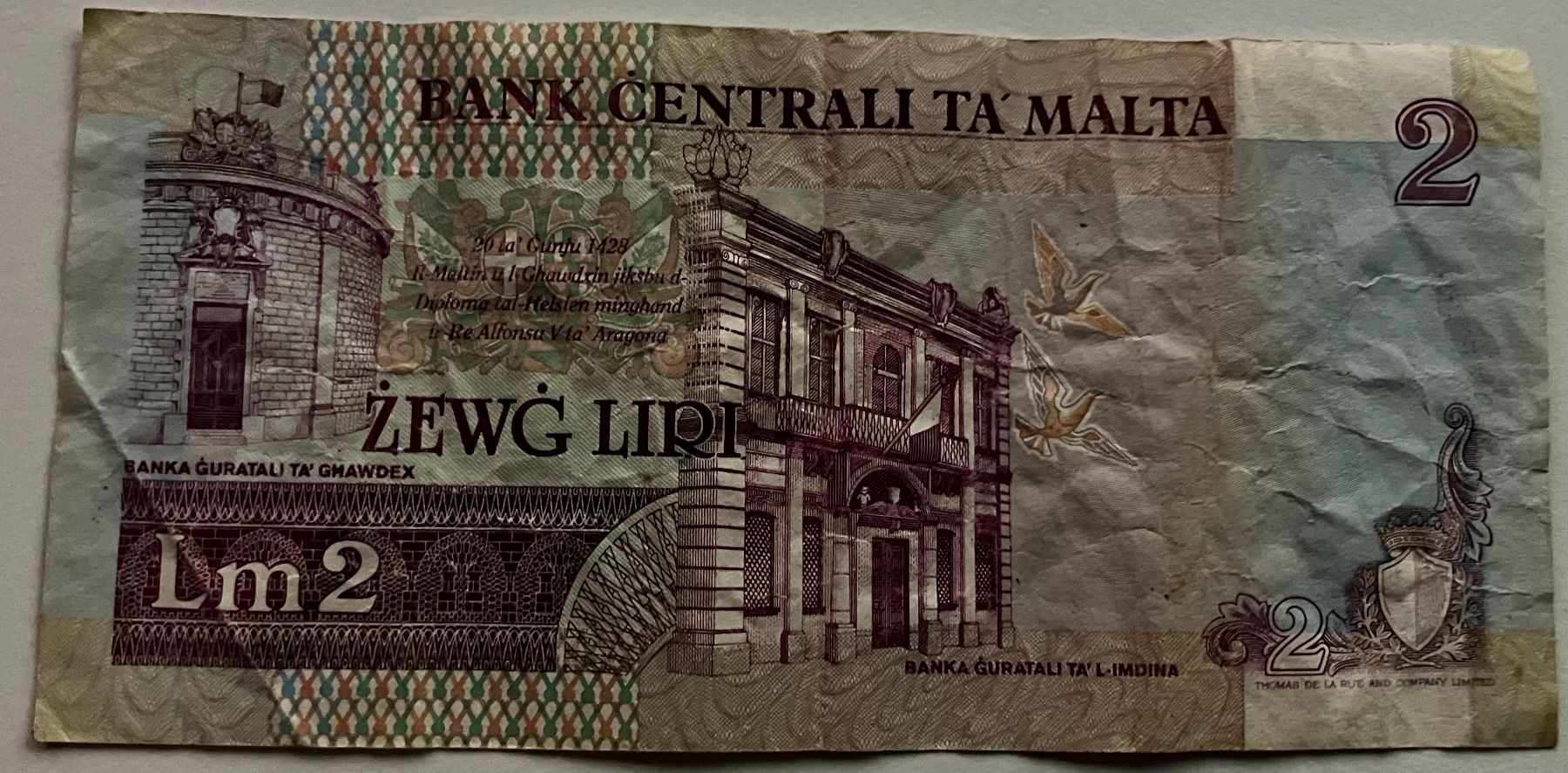 Banconote: Malta 2 Liri 1967 – Usato da Algetshausen venduto da Carrhard 1