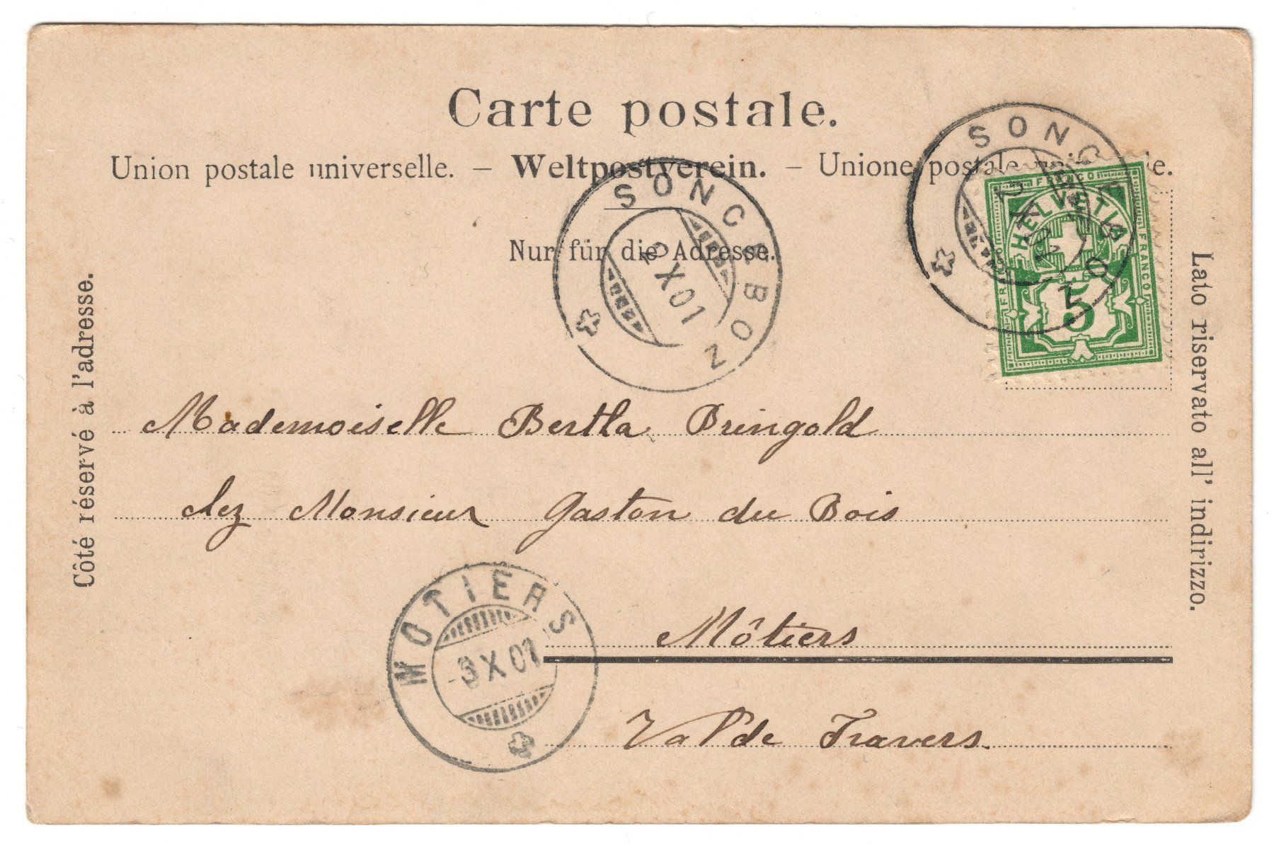 Cartoline postali: AK Sonceboz 1901 – Usato da Küttigen venduto da Jupiterfred 1