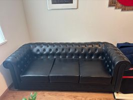 Sofa Chesterfield schwarz Kunstleder 3-Sitzer gebraucht