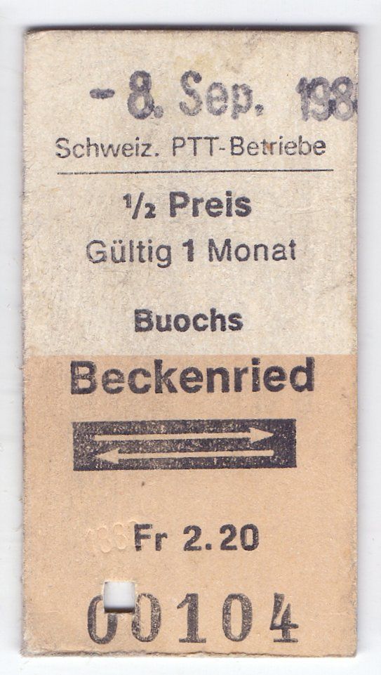 Biglietti: Billette Buochs - Beckenried (Postauto) – Usato da Langenthal venduto da Sammlungs_aus