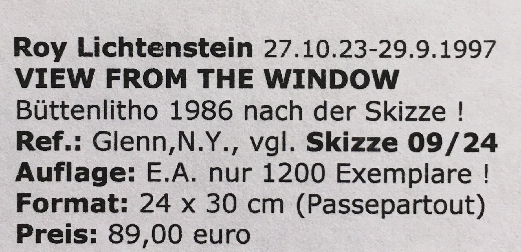 Grafica & Litografie: ROY LICHTENSTEIN "VIEW FROM THE WINDOW" – Usato da Nennigkofen venduto da Sommersonnen 3
