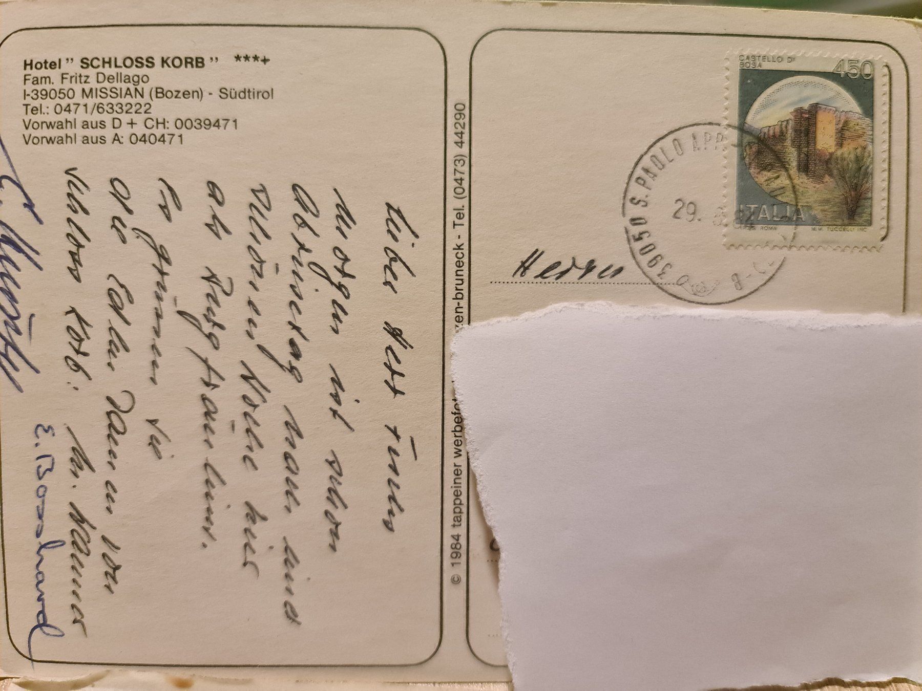 Cartoline postali: Ansichtskarte Hotel Schloss Korb Missian – Usato da Dintikon venduto da Vexi 1
