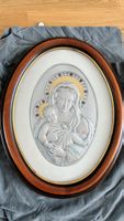 Madonna mit Kind, Silberrielef, Holzrahmen, Wandbild,neu