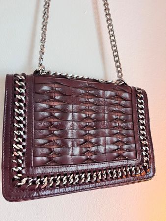 Weinrote Leder Tasche mit Silberkette, Schultertasche