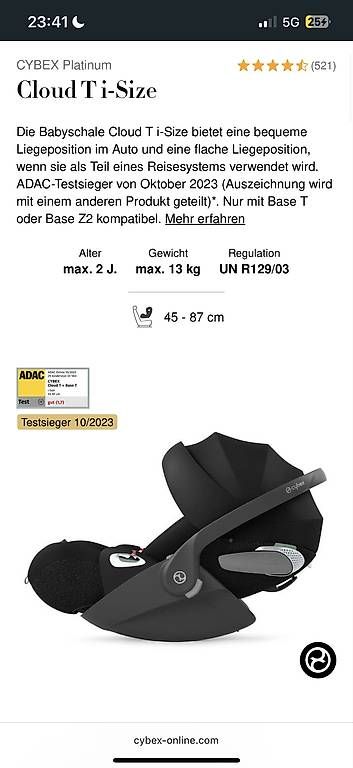 Cybex Seggiolini per auto: Cybex Babyschale Cloud T i-Size – Usato da Steinach venduto da her_9k95 2