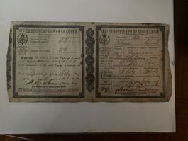 Antike Dokument  Matrosen Certificate 1861, Ship Rhone