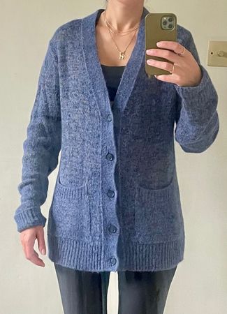 7 for all Mankind cardigan in blue with yellow threads