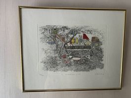 Radierung Walter Dick  An der Stadtmauer zu Wil (1989)