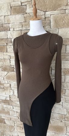 Pull / top marron 2-en-1 – manches amovibles – S/M