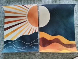 Ensemble de deux affiches design soleil et lune neuf
