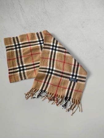 Burberry Schal Check Muster Wolle Beige Rot Schwarz