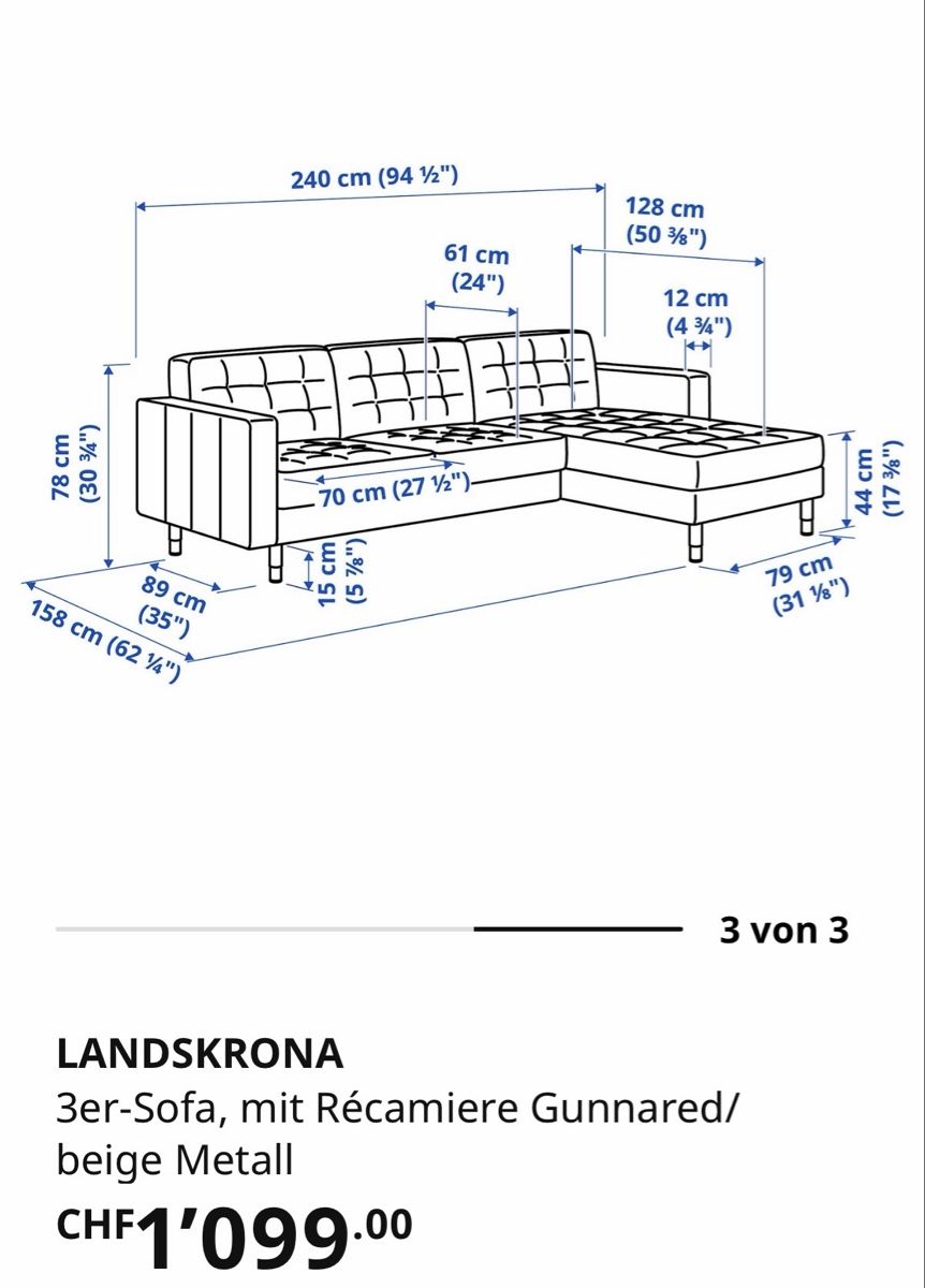 Sofas: Landskrona 3er-Sofa Recamiere beige – Gebraucht aus Zürich von day_6ljw 5