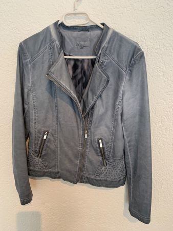 Maddison Kunst Leder Jacke blau grau taubenblau Gr. S / M